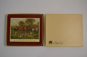 Tappetini da tavola vintage foglia trifoglio vecchio UK caccia set di 6 scatola originale Inghilterra - Foto 1 di 23
