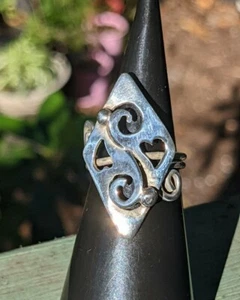 Sterling Silver Pierced Heart Geometric Hand Made Ring sz8 One-off .A3c - Picture 1 of 9