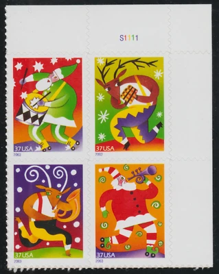 US 2003 SC# BK 3824a - Christmas - Block of 4 Booklet Stamps - M-NH Lot # 87 - Image 1 of 2