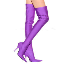 Womens Silk High Heels Pointed Toe Pull on Casual Sexy Knee High Boots US 5-13