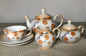 Antico servizio da caffè in porcellana Art Déco deco decorazione a spruzzo servizio mocassino - Foto 1 di 24