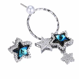 925 Sterling Silver Crystal Swarovski Star Dangle Drop Earring Her New Year Gift - Picture 1 of 10