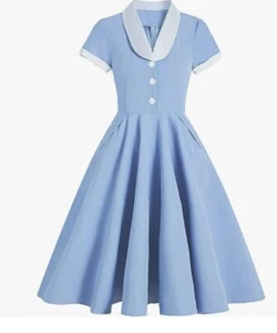 NEW Ikadex 1950s Replica Swing Dress Blue White Collar Stretch Side Zipper 2XL - Picture 1 of 6