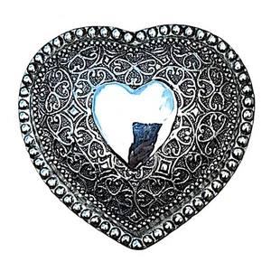 Vintage Silver Tone Trinket Box Lidded Intricate Hart Shaped - Picture 1 of 8