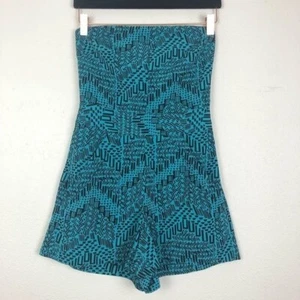 Dolce Vita Womens XS Teal Black Tribal Aztec Strapless Romper Playsuit - Picture 1 of 5