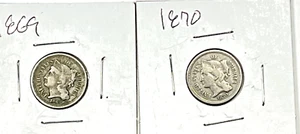 Lot of 2 Three Cent Nickels : 1969 1970 - Picture 1 of 4