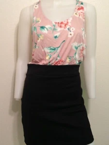 NEW TAN FLORAL BLACK RETRO VINTAGE TANK DRESS CLASSY WORK SOPHISTICATED MEDIUM M - Picture 1 of 5