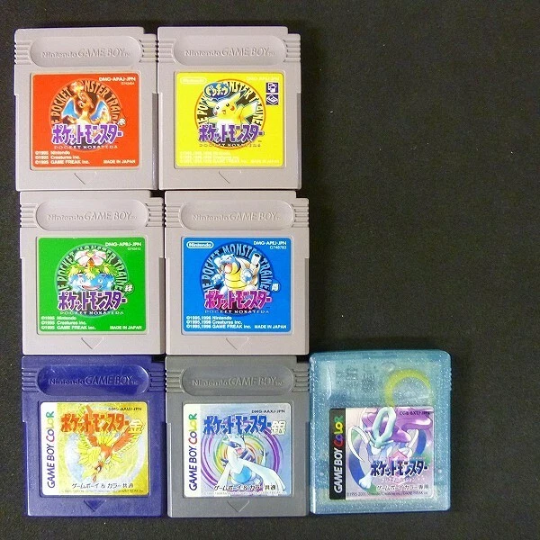 Gameboy Pokemon 7 Lot Red Blue Green Yellow Gold Silver Crystal Japanese - Image 1 of 1