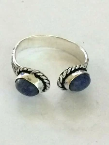 .925 STERLING SILVER PLATED METAL BLUE GEMSTONE ADJUSTABLE RING 17354 - Picture 1 of 1