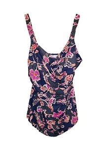 Traje de baño Lands End para mujer talla 16 azul marino floral control abdomen falda de una pieza - Imagen 1 de 8