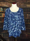 Chicos Top Blouse Size 3 XL Blue White Geometric Womens Round Neck 3/4 Sleeve