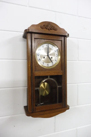 Beuatiful Antique German Wall Clock Jugendstil Vintage Oak Wood Restored Cover