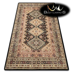 TRADITIONAL Thick & Soft Classic RUGS "ROYAL" Frame aztec black / beige mustard - Picture 1 of 6