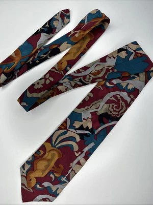 Corbata Jones New York De Colección Toda Seda Abstracta Borgoña Verde azulado Tostado Naranja 3,75 pulgadas de ancho Foto 1 de 4