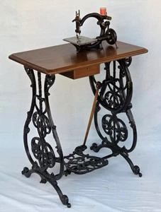 1870s Glass Tensioner Wilcox and Gibbs Sewing Machine on Cast Iron Treadle Table - Picture 1 of 24