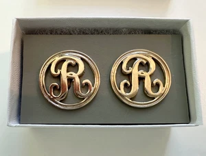 VTG Cufflink Initial "R" Monogram Gold Tone 1970s 1980s MCM Menswear Retro - Picture 1 of 11