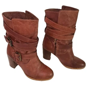 Massimo Baldi Damen Stiefel Gr. 37 US 6,5 Leder Riemen Absatz Seitenreißverschluss Made Italy - Bild 1 von 11