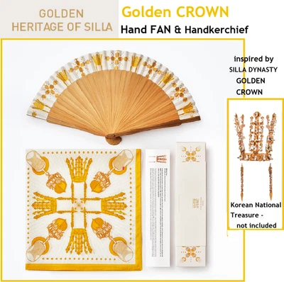 GOLDEN CROWN Abanico de Mano Museo Nacional + Pañuelo SET *Pagado en Servicio de EE. UU. Foto 1 de 4