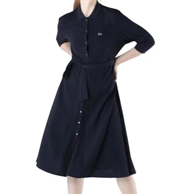 Vestido polo para mujer Lacoste con botones y cinturón de algodón piqué talla 2/34 color gris oscuro Foto 1 de 4