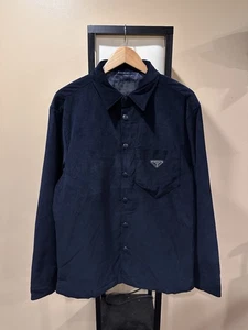 Prada Corduroy Logo Snap Button Up Navy Shirt Jacket - Picture 1 of 21