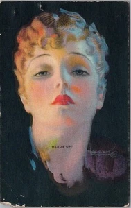 1940s PIN-UP GIRL Mutoscope Card HEADS UP! Artist ROLF ARMSTRONG *Corner Damage - Picture 1 of 2
