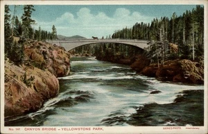 Wyoming WY niedrige Nummer Yellowstone 141 Canyon Bridge Postkarte - Bild 1 von 2