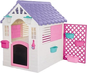 DOLU Garden Playhouse Pink with Fence Kids Outdoor Plastic House Garden Toys - Picture 1 of 4
