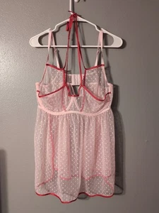 Adore Me Pink Polka Dot Sheer Babydoll Lingerie Top Underwired Plus Size 2X - Imagen 1 de 5