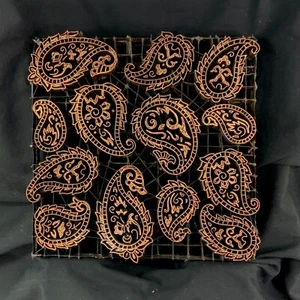 Copper Tjap Cap Chop Stamp Artisan Batik TUSCAN PAISLEY #1 8" x 8" Indonesia - Imagen 1 de 2