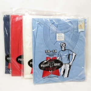 4 Vintage Mens Pocket T Shirts 5050 Pocket Tees 1960s Small 34-36 - Picture 1 of 11