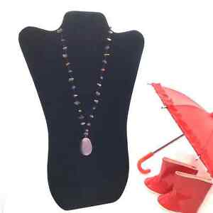 Amethyst Necklace Women's Purple Stone Chip Station Bead Long Pendant 22” 