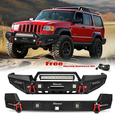 Steel Front Rear Bumper w/ D-Rings Winch Plate for Jeep Grand Cherokee WJ 99-04 - Image 1 of 4