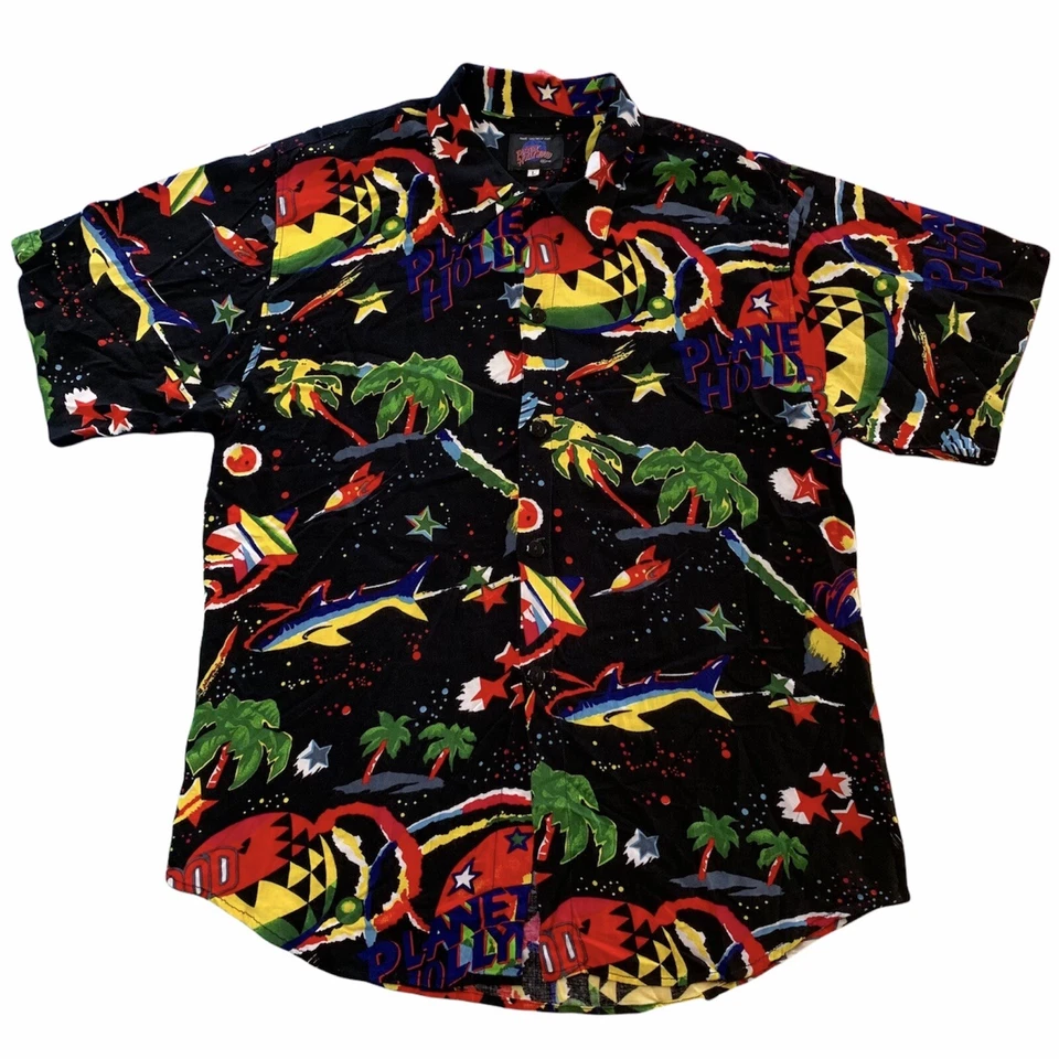Camisa Hawaiana Vintage Planet Hollywood Talla Grande Años 90’s Botón Estampado Completo Foto 1 de 4