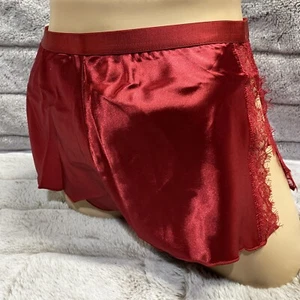 MEDIUM Red Second Skin Satin Lace Mens Womens Flutter Shorts Lingerie Sissy - Picture 1 of 5