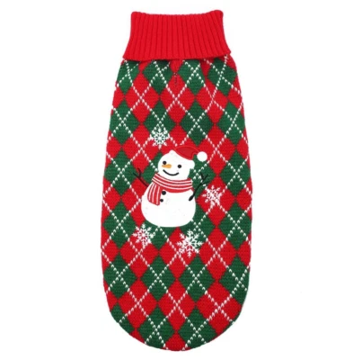 Snowman Argyle Holiday Sweater XS Dog Cat Christmas Outfit Snowflake Red Green - Image 1 of 4
