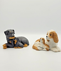 2 Home Interior Canine Companions Rottweiler & Spaniel w/pups. Figurines