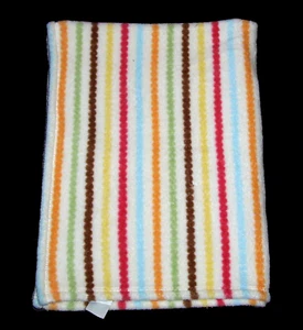 Small Wonders Red Green Blue Yellow Brown Cream Stripe Plush Baby Blanket - Picture 1 of 2