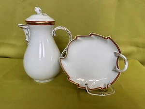 2 cafetera y cuenco Meissen en forma de hoja coral con borde dorado II. Wahl - Imagen 1 de 18