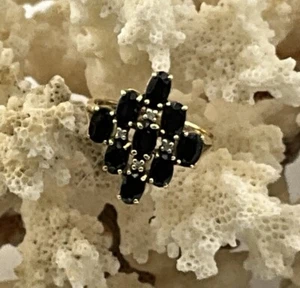 10k Vintage Genuine Sapphire and Diamond Cluster Ring 2 Carats - Picture 1 of 6