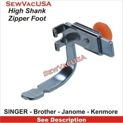 High Shank Zipper Foot Fits Singer, Brother Janome Kenmore Elna & More # 55501 - Image 1 of 2