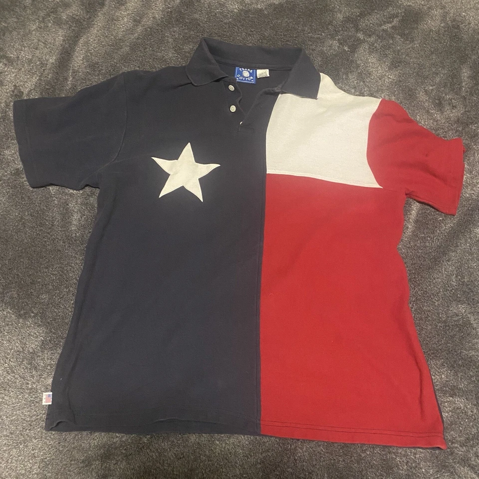 Texas Flag Polo Shirt Adult Men’s XXL Blue Red Lone Star State Vintage TX Cotton - Image 1 of 4