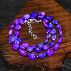Natural Purple Opal Tumble Bead & Black Spinel 925 Sterling Silver Necklace. - Picture 1 of 3