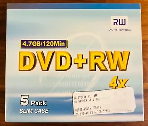 DVD+RW 4x - 4.7 GB - 120 Minutes - 5 Pack - Slim Case - New Sealed - Picture 1 of 2
