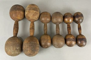 3 Sets Antique Wooden Dumbbell Exercise Weights - Picture 1 of 4