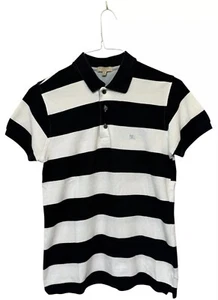 Burberry London Polo Shirt Mens M Navy Blue & White Stripe Logo Cotton Slim Fit - Picture 1 of 8