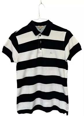 Camisa Burberry London Para Hombre M Polo Rayas Azul Marino y Blanco Logo Algodón Calce Ajustado Foto 1 de 4