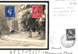 SWITZERLAND Card FORWARDED FRANCE & JERSEY Channel Islands View Side 1938 6.20 - Picture 1 of 9