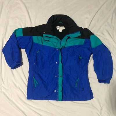 Chaqueta de esquí vintage Y2K años 90 Columbia bloque de color azul/verde azulado/negro LG Foto 1 de 4