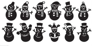 12 Christmas Snowmen Vinyl Decal Stickers For Wine Glass Mugs tiles Crafts Party - Picture 1 of 2