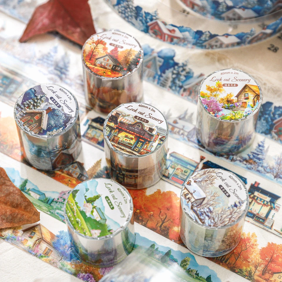 1 Rollo Casa Paisaje PET Cinta Adhesiva Diario Álbum Álbum Álbum de Recortes Collage Artesanías Foto 1 de 4